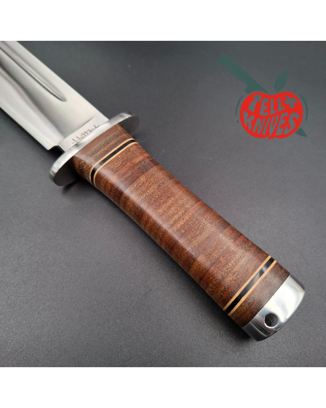 Hattori 160-1 Big Bowie Hunter AUS-6 steel stacked leather handle brown leather sheath