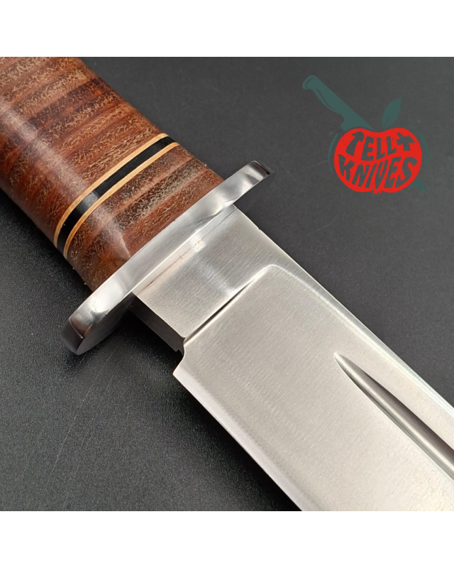 Hattori 160-1 Big Bowie Hunter AUS-6 steel stacked leather handle brown leather sheath