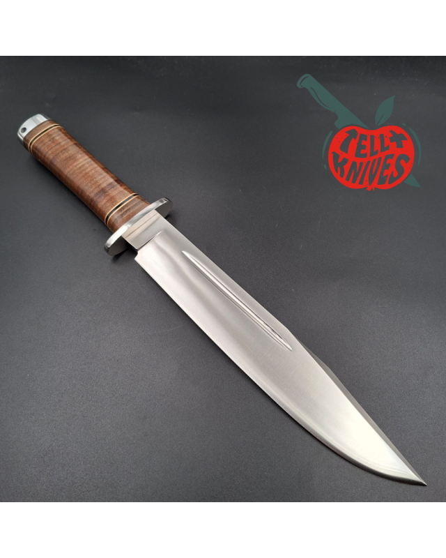 Hattori 160-1 Big Bowie Hunter AUS-6 steel stacked leather handle brown leather sheath