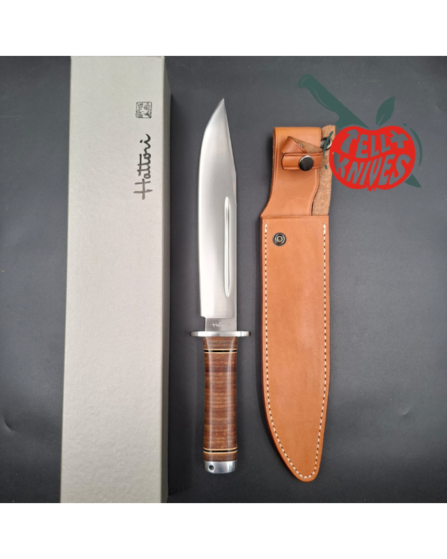 Hattori 160-1 Big Bowie Hunter AUS-6 steel stacked leather handle brown leather sheath