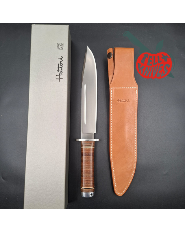 Hattori 160-1 Big Bowie Hunter AUS-6 steel stacked leather handle brown leather sheath