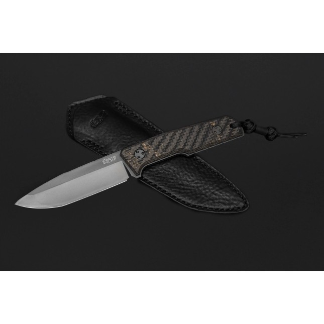 TRC Knives Harpoon M398 steel Black DLC Finish Night Storm carbon fiber handle black leather sheath Limited Edition 150pces