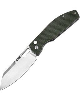 CJRB Ekko Button Lock Stonewash AR-RPM9 Stainless Steel Blade Green Micarta Handle
