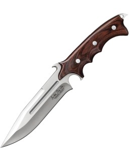 Hibben Combat Fighter Knife II Satin 7Cr17MoV Stainless Steel Blade Brown Pakkawood Handle