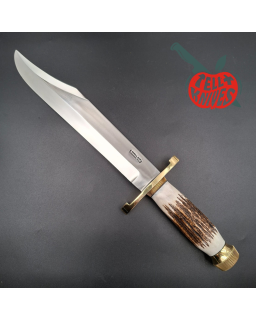 Randall Made Knives Model 12-11 Confederate Bowie forged carbon steel stag handle brass guard and pommel