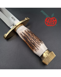 Randall Made Knives Model 12-11 Confederate Bowie forged carbon steel stag handle brass guard and pommel