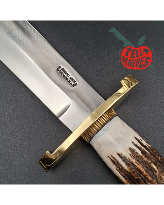 Randall Made Knives Model 12-11 Confederate Bowie forged carbon steel stag handle brass guard and pommel