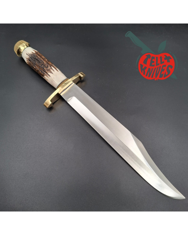 Randall Made Knives Model 12-11 Confederate Bowie forged carbon steel stag handle brass guard and pommel