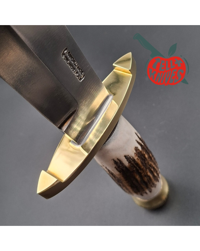 Randall Made Knives Model 12-11 Confederate Bowie forged carbon steel stag handle brass guard and pommel
