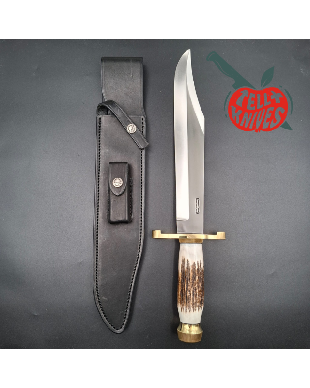 Randall Made Knives Model 12-11 Confederate Bowie forged carbon steel stag handle brass guard and pommel