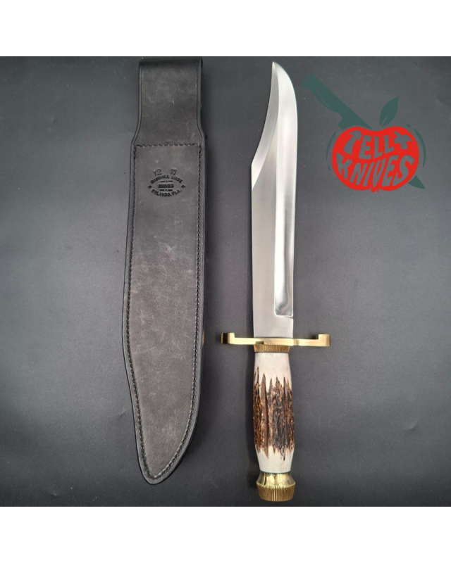 Randall Made Knives Model 12-11 Confederate Bowie forged carbon steel stag handle brass guard and pommel