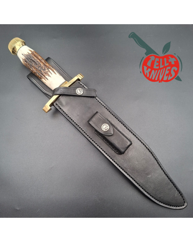 Randall Made Knives Model 12-11 Confederate Bowie forged carbon steel stag handle brass guard and pommel