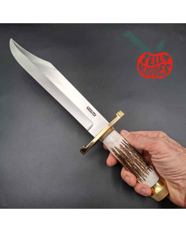 Randall Made Knives Model 12-11 Confederate Bowie forged carbon steel stag handle brass guard and pommel