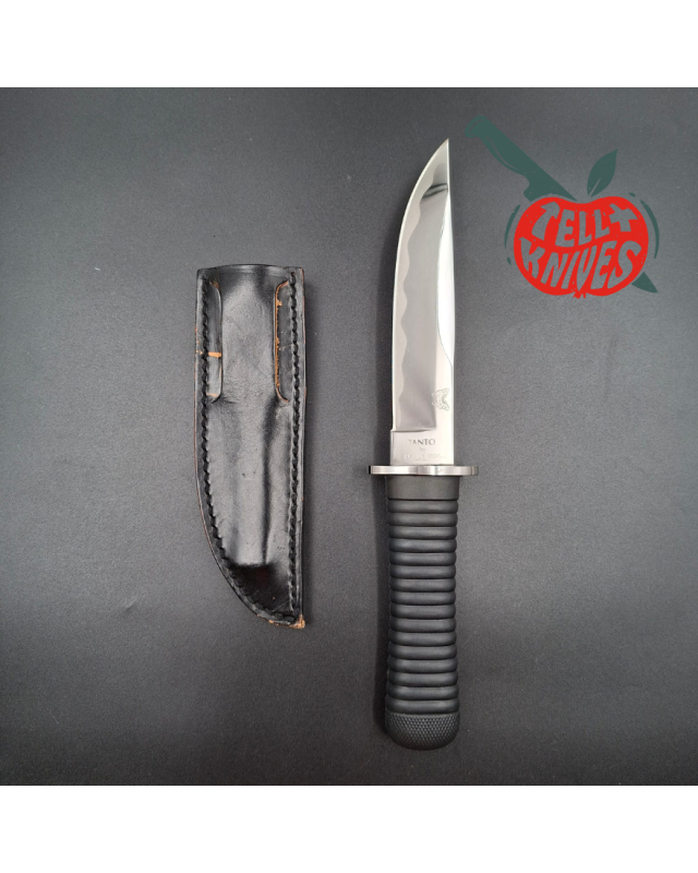 Pacific Cutlery Tanto by Kuzan Oda miror polish stainless steel black Kraton handle black leather sheath