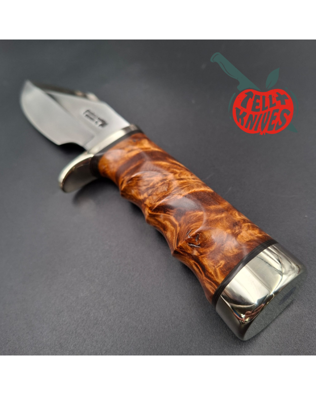 Randall Made Knives Model 19-5 Bushmaster forged stainless steel flammed maple handle nickel silver guard and pommel