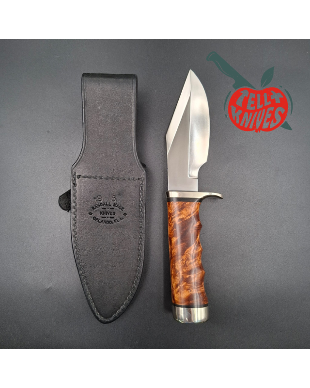 Randall Made Knives Model 19-5 Bushmaster forged stainless steel flammed maple handle nickel silver guard and pommel