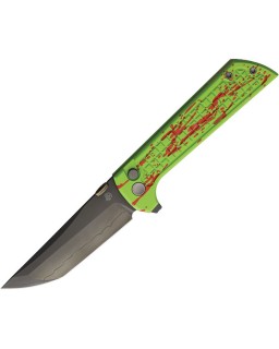 North Mountain Blade Chop2 SAN MAI Tanto SLD-Magic Steel black finish Zombie green aluminum handle Button Lock