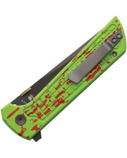 North Mountain Blade Chop2 SAN MAI Tanto SLD-Magic Steel black finish Zombie green aluminum handle Button Lock