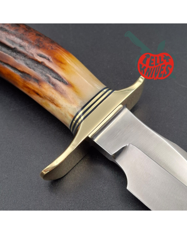 Randall Made Knives Model 1-5 All Purpose Fighting Knife forged stainless steel sambar stag handle brown leather sheath
