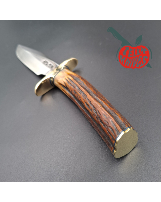 Randall Made Knives Model 1-5 All Purpose Fighting Knife forged stainless steel sambar stag handle brown leather sheath