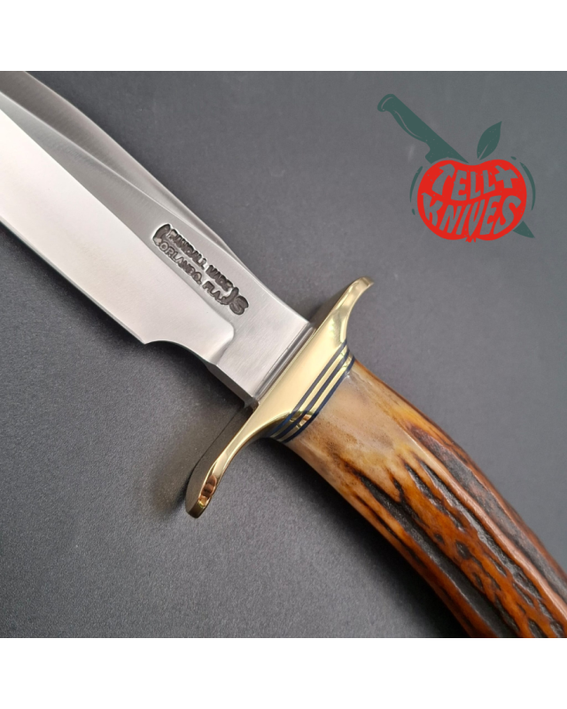 Randall Made Knives Model 1-5 All Purpose Fighting Knife forged stainless steel sambar stag handle brown leather sheath