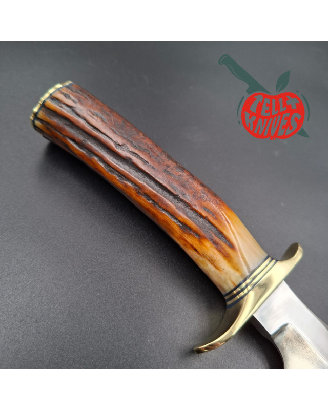 Randall Made Knives Model 1-5 All Purpose Fighting Knife forged stainless steel sambar stag handle brown leather sheath