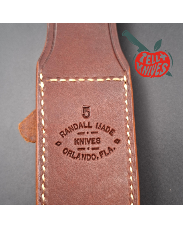 Randall Made Knives Model 1-5 All Purpose Fighting Knife forged stainless steel sambar stag handle brown leather sheath