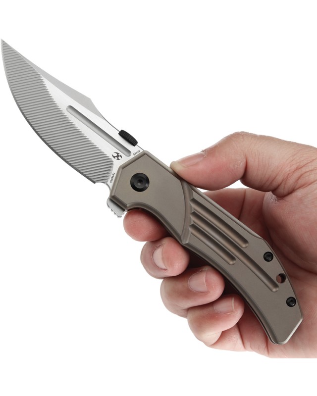 Kansept Orion Framelock Satin CPM S35VN Steel Blade Bronze Titanium Handle