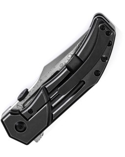Kansept Orion Framelock Damascus Steel Blade Blackwash Titanium Handle