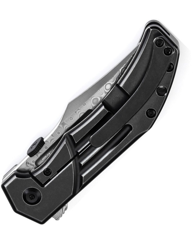 Kansept Orion Framelock Damascus Steel Blade Blackwash Titanium Handle