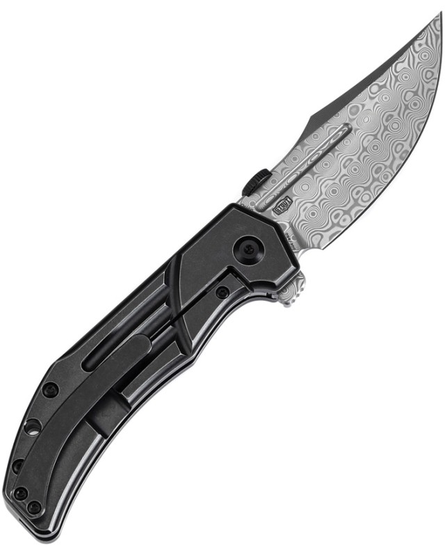 Kansept Orion Framelock Damascus Steel Blade Blackwash Titanium Handle