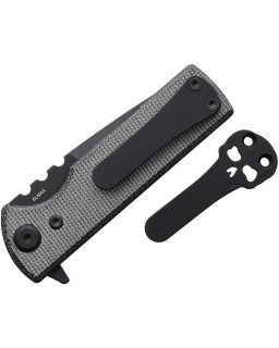 T.A.K. Tanto blade Elmax steel Black PVD finish Linerlock Black micarta handle Flipper