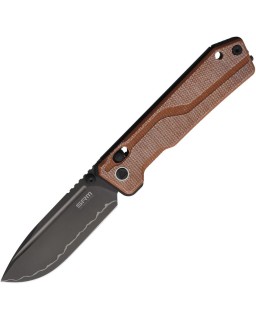 SRK Knives Rubik Laminated 140Cr steel black finish blade Ambi Lock Brown Micarta handle