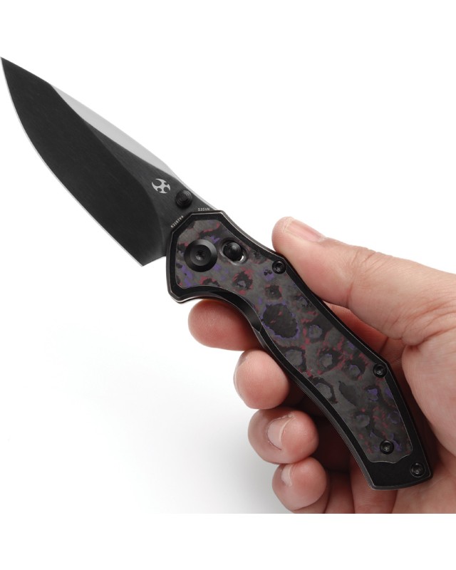 Kansept Apollo Crossbar Lock Folding Knife  CPM S35VN Steel Blue Carbon Fiber Titanium Handle