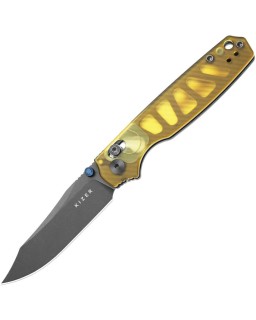 Kizer Cutlery Pokiman folding knife AEB-L stainless steel blackwash finish blade Clutch Lock yellow PEI handle
