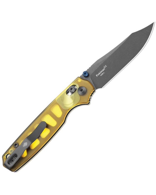 Kizer Cutlery Pokiman folding knife AEB-L stainless steel blackwash finish blade Clutch Lock yellow PEI handle