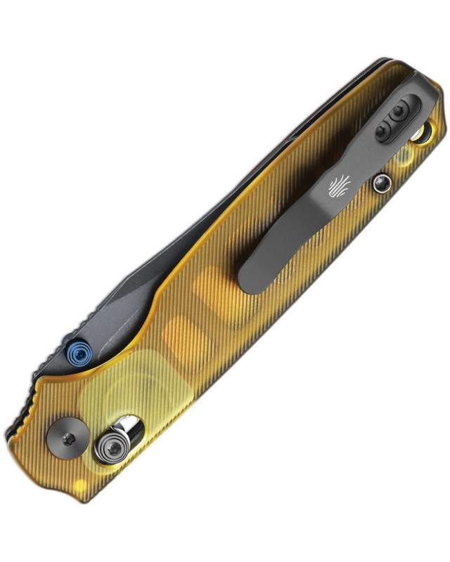 Kizer Cutlery Pokiman folding knife AEB-L stainless steel blackwash finish blade Clutch Lock yellow PEI handle