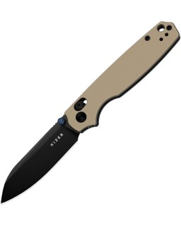 Kizer Cutlery Pokiman folding knife AEB-L stainless steel black PVD finish blade Clutch Lock tan aluminium handle
