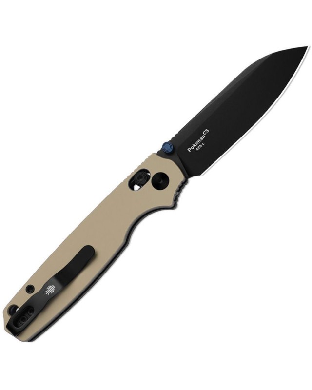 Kizer Cutlery Pokiman folding knife AEB-L stainless steel black PVD finish blade Clutch Lock tan aluminium handle