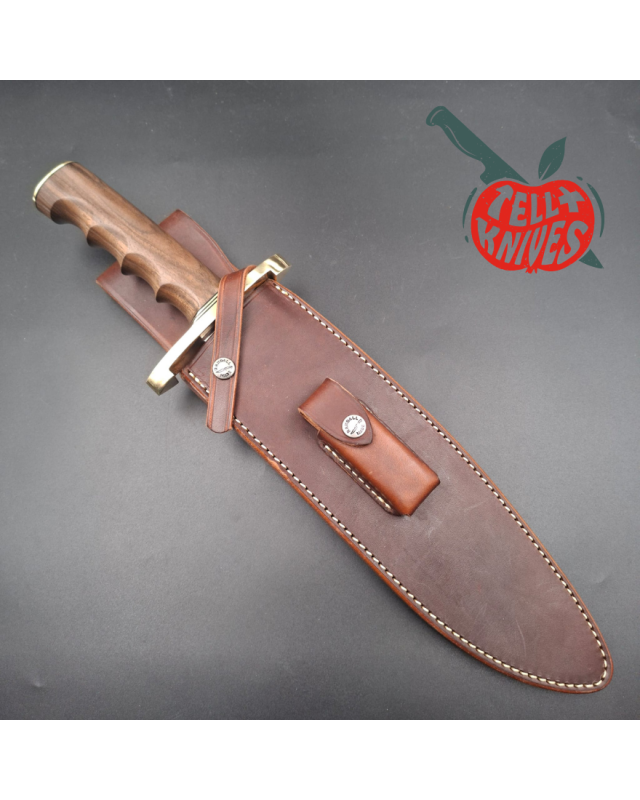Randall Made Knives Model Sasquatch Large forged carbon steel walnut handle brass guard brown leather sheath