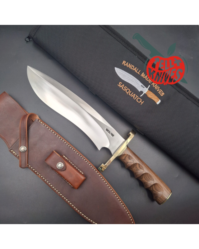 Randall Made Knives Model Sasquatch Large forged carbon steel walnut handle brass guard brown leather sheath