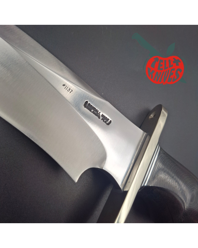 Randall Made Knives Model Sasquatch Large forged carbon steel Black micarta handle nickel silver guard black leather sheath