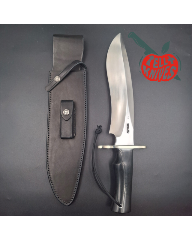 Randall Made Knives Model Sasquatch Large forged carbon steel Black micarta handle nickel silver guard black leather sheath