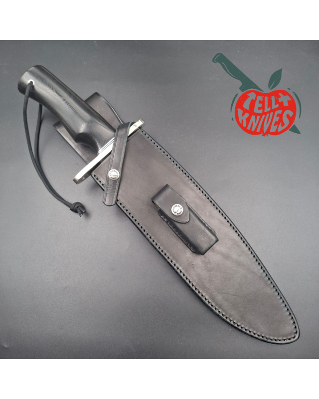Randall Made Knives Model Sasquatch Large forged carbon steel Black micarta handle nickel silver guard black leather sheath