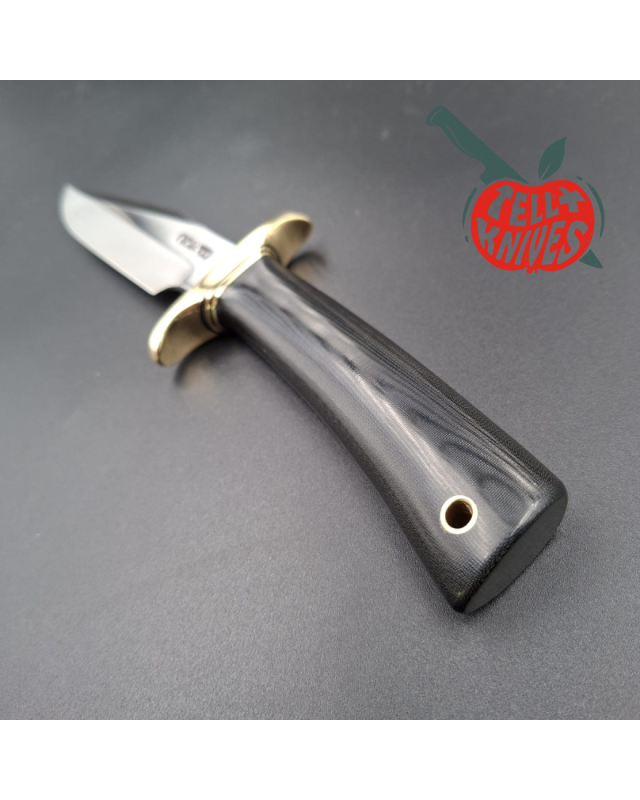 Randall Made Knives Model 8-4 forged carbon steel brass guard black micarta handle brown leather sheath