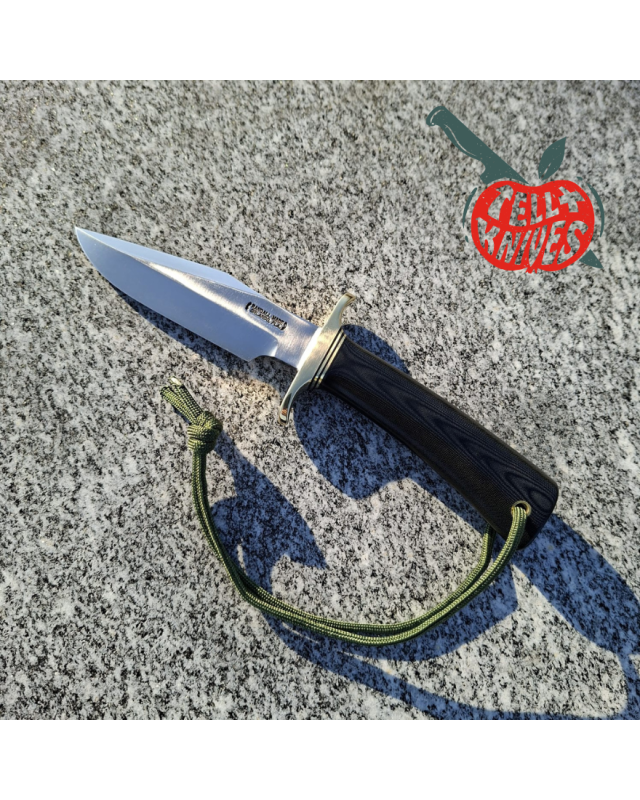 Randall Made Knives Model 8-4 forged carbon steel brass guard black micarta handle brown leather sheath