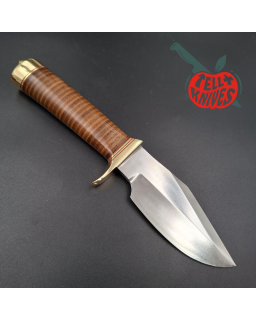 Randall Made Knives Model 19-5 Bushmaster forged carbon steel stacked leather handle brass guard and pommel