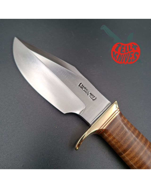 Randall Made Knives Model 19-5 Bushmaster forged carbon steel stacked leather handle brass guard and pommel