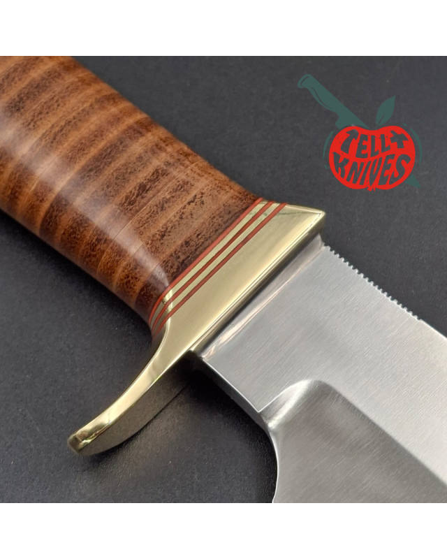 Randall Made Knives Model 19-5 Bushmaster forged carbon steel stacked leather handle brass guard and pommel