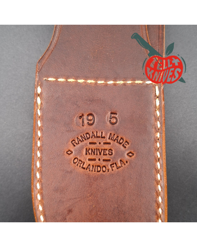 Randall Made Knives Model 19-5 Bushmaster forged carbon steel stacked leather handle brass guard and pommel